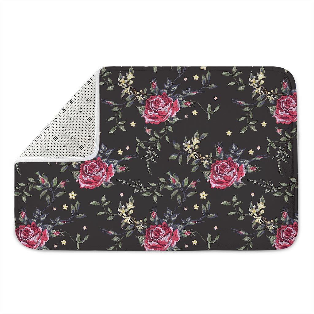 Red Rose Floral Pattern Print Indoor Door Mat