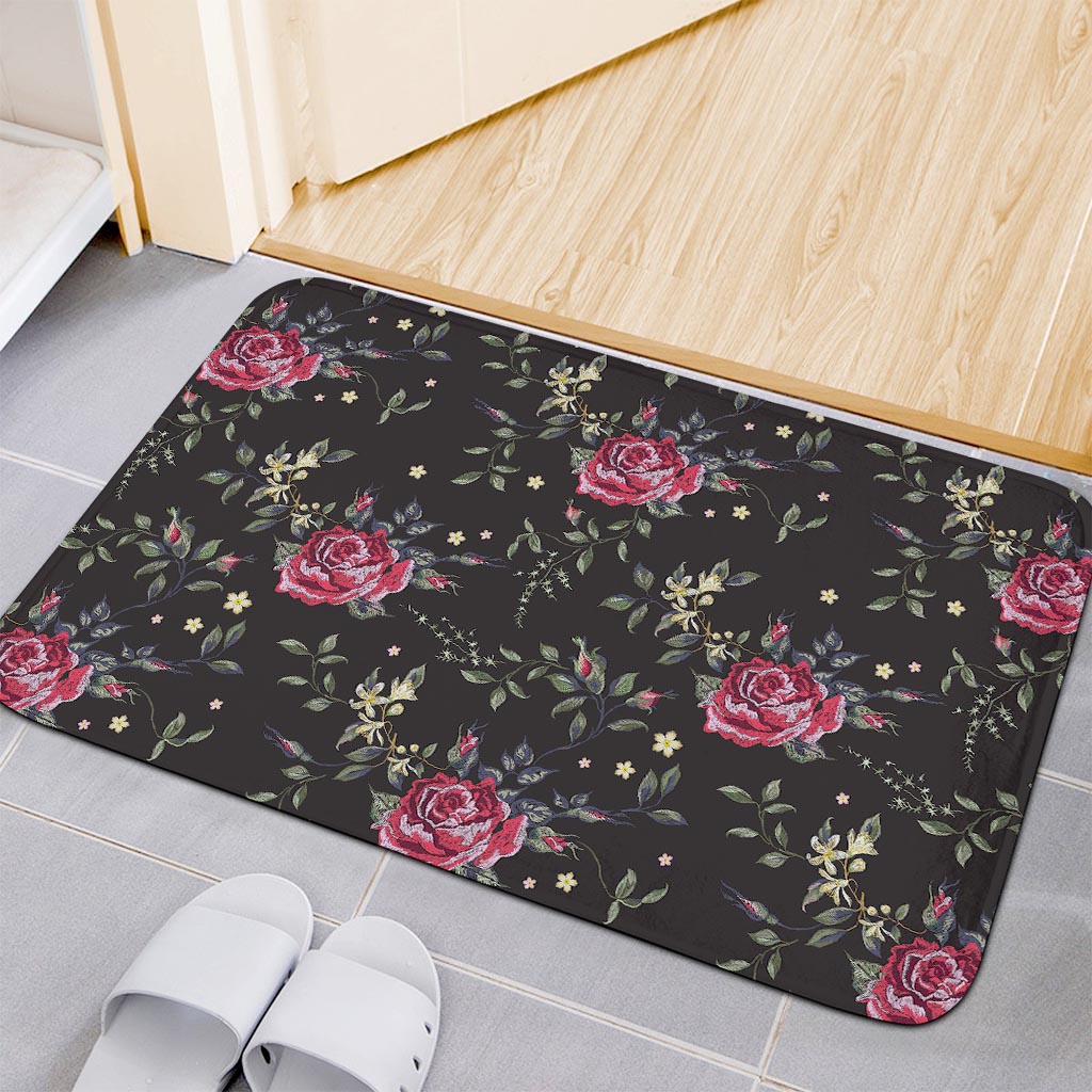 Red Rose Floral Pattern Print Indoor Door Mat