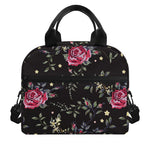 Red Rose Floral Pattern Print Insulated Lunch Bag
