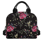 Red Rose Floral Pattern Print Insulated Lunch Bag