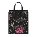 Red Rose Floral Pattern Print Insulated Lunch Tote