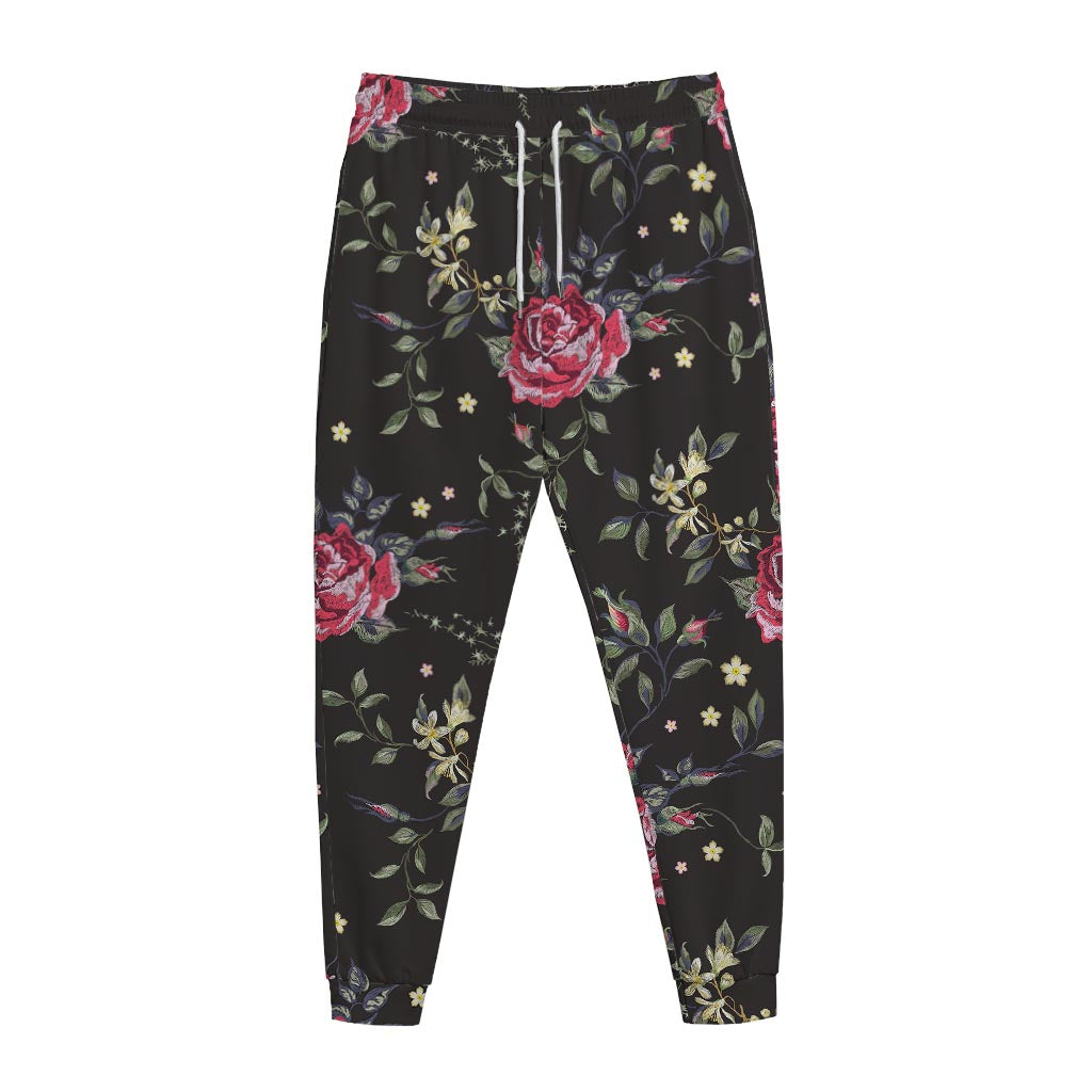 Red Rose Floral Pattern Print Jogger Pants