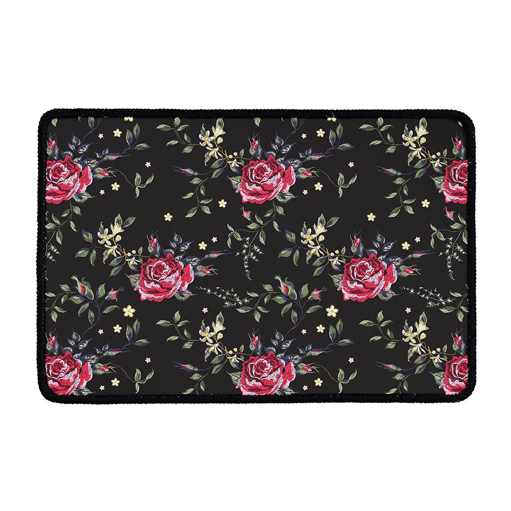 Red Rose Floral Pattern Print Kitchen Mat
