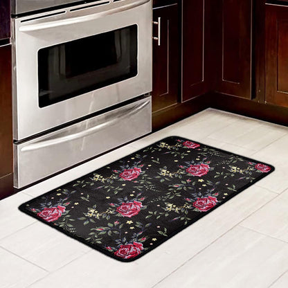 Red Rose Floral Pattern Print Kitchen Mat