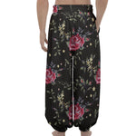 Red Rose Floral Pattern Print Lantern Pants