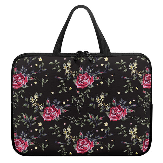 Red Rose Floral Pattern Print Laptop Sleeve With Handle