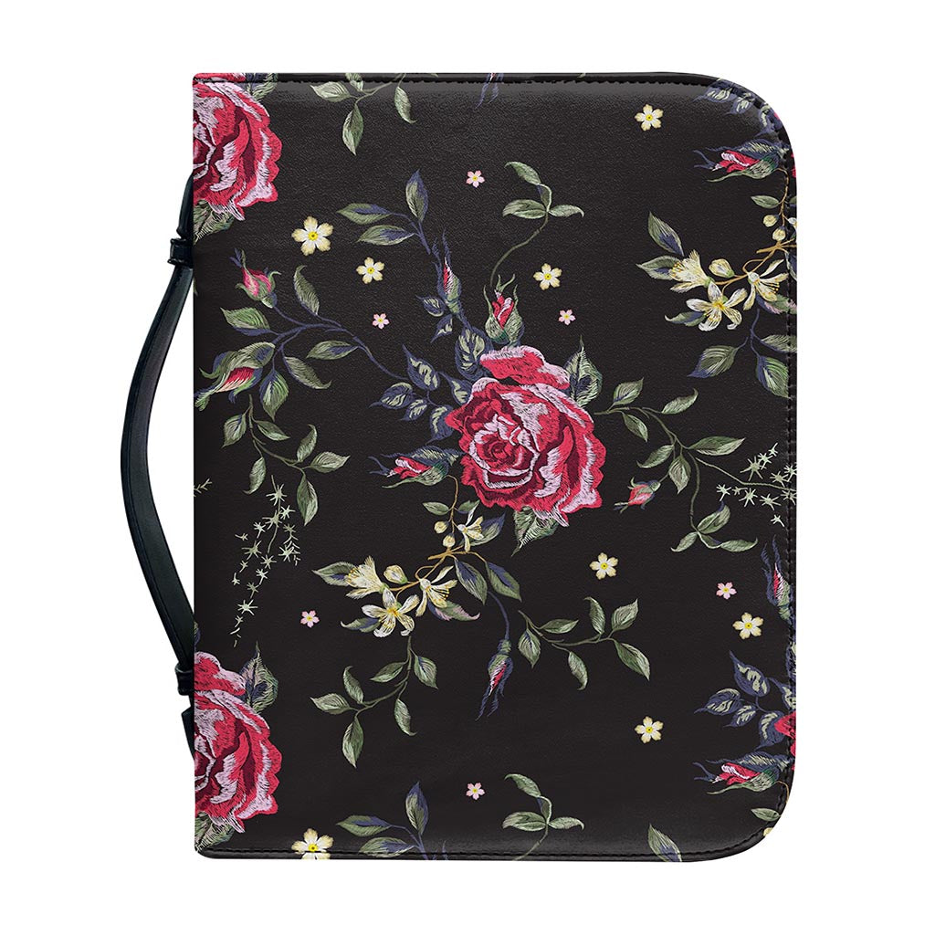 Red Rose Floral Pattern Print Leather Bible Cover