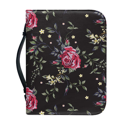 Red Rose Floral Pattern Print Leather Bible Cover