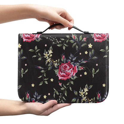 Red Rose Floral Pattern Print Leather Bible Cover