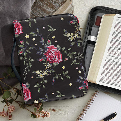 Red Rose Floral Pattern Print Leather Bible Cover