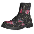 Red Rose Floral Pattern Print Lace-Up Boots