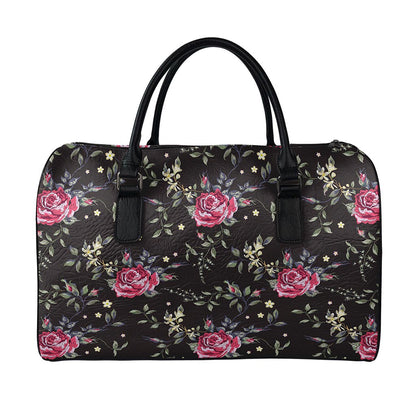 Red Rose Floral Pattern Print Leather Duffle Bag