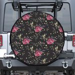 Red Rose Floral Pattern Print Leather Spare Tire Cover