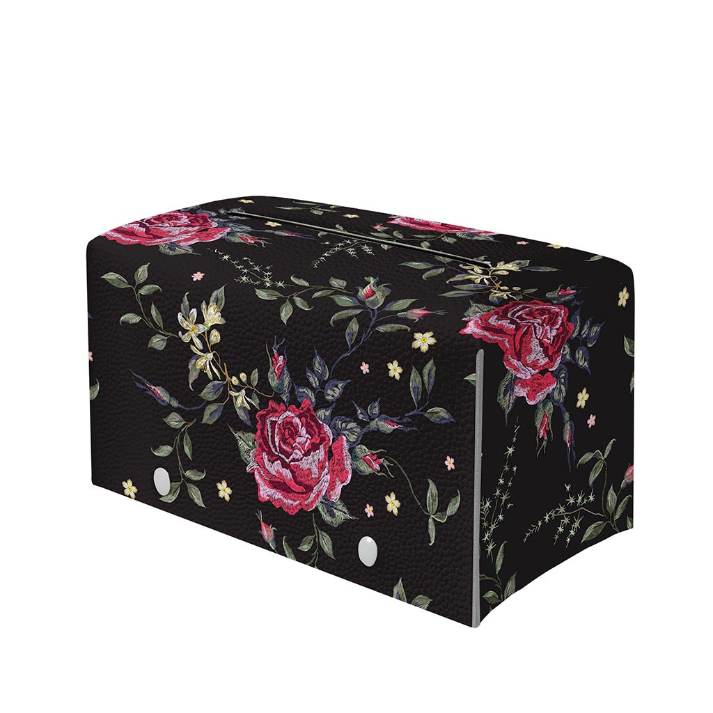 Red Rose Floral Pattern Print Leather Tissue Box Cover