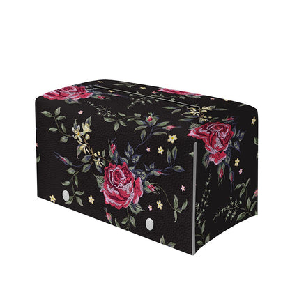 Red Rose Floral Pattern Print Leather Tissue Box Cover