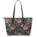 Red Rose Floral Pattern Print Leather Tote Bag With Zipper