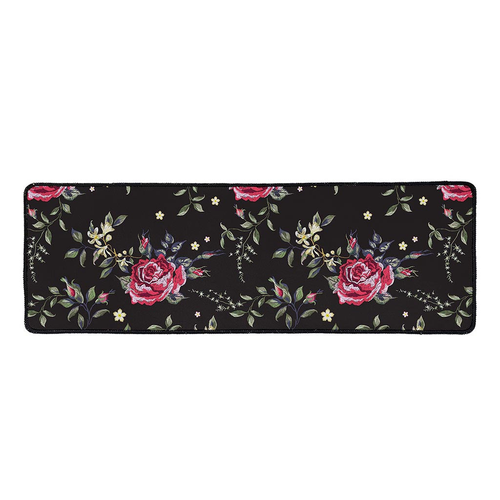 Red Rose Floral Pattern Print Long Kitchen Mat
