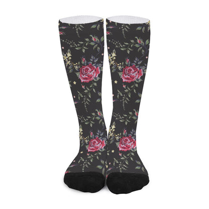 Red Rose Floral Pattern Print Long Socks