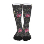Red Rose Floral Pattern Print Long Socks