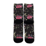 Red Rose Floral Pattern Print Long Socks
