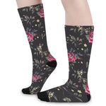 Red Rose Floral Pattern Print Long Socks