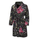 Red Rose Floral Pattern Print Men's Bathrobe