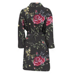 Red Rose Floral Pattern Print Men's Bathrobe