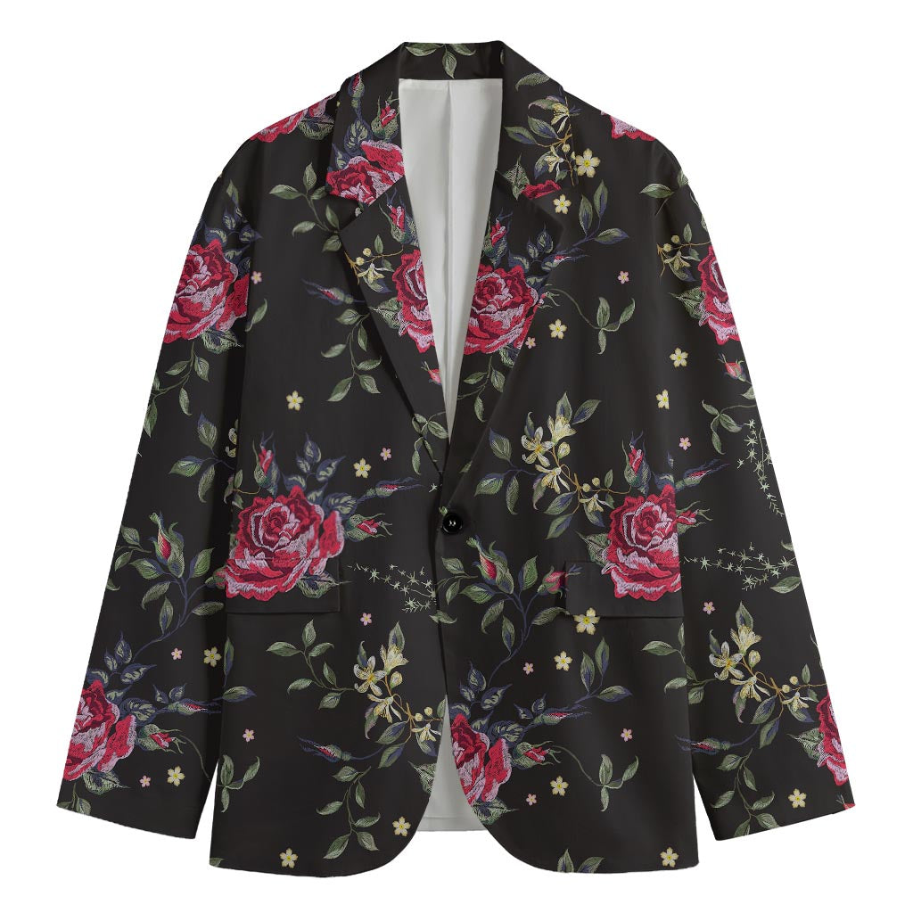 Red Rose Floral Pattern Print Men's Blazer