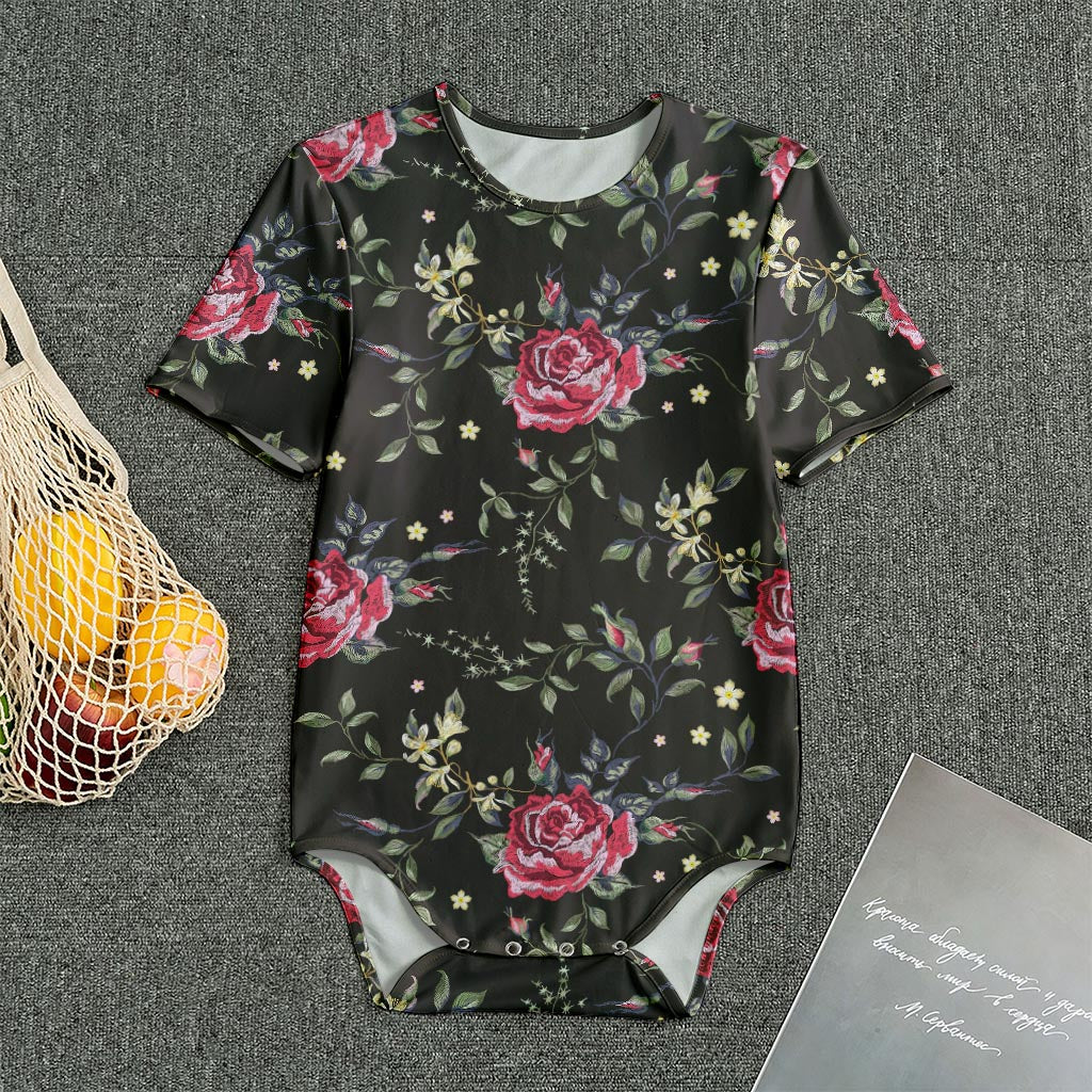 Red Rose Floral Pattern Print Men's Bodysuit