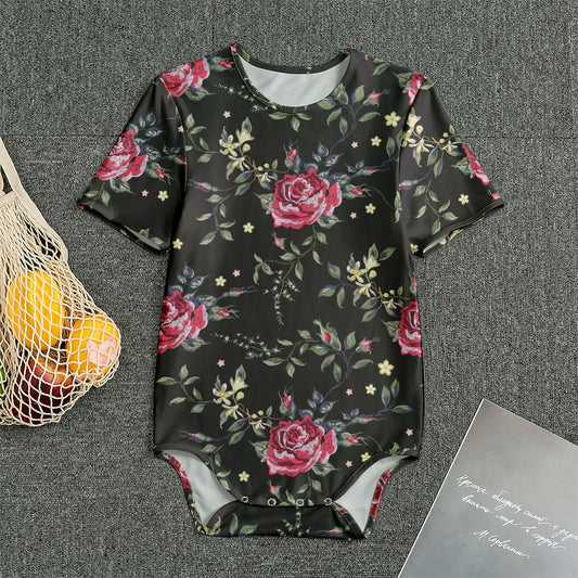 Red Rose Floral Pattern Print Men's Bodysuit
