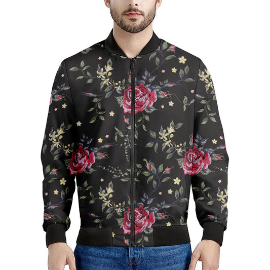 Red Rose Floral Pattern Print Men's Bomber Jacket