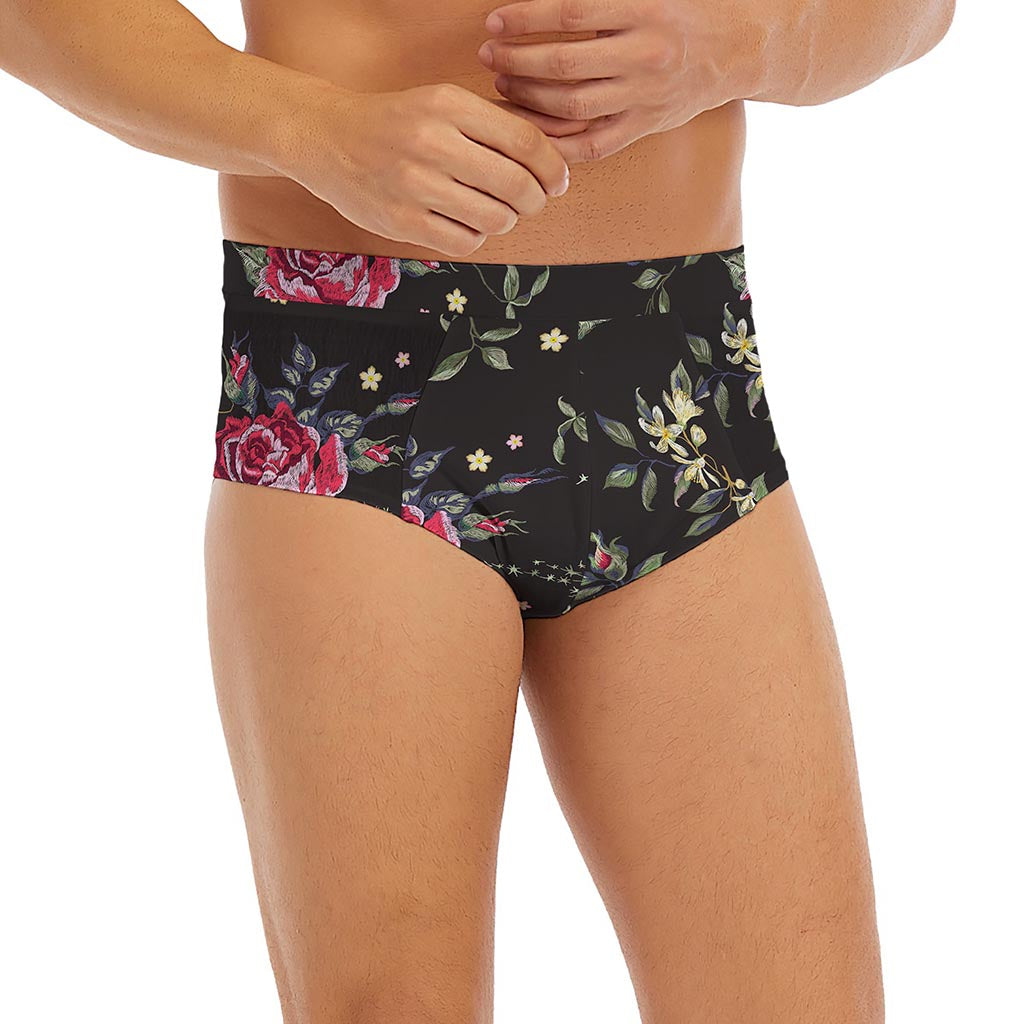 Red Rose Floral Pattern Print Men's Briefs