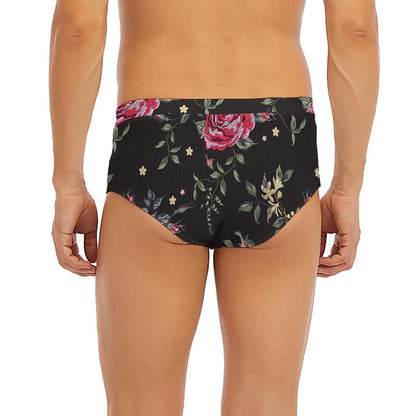 Red Rose Floral Pattern Print Men's Briefs