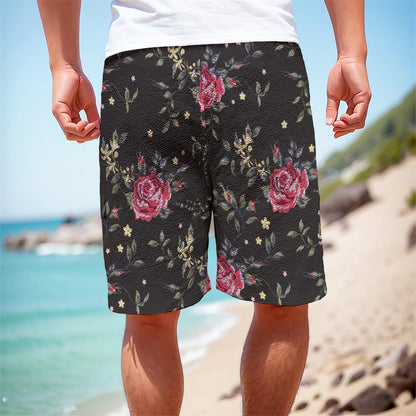 Red Rose Floral Pattern Print Men's Cargo Shorts