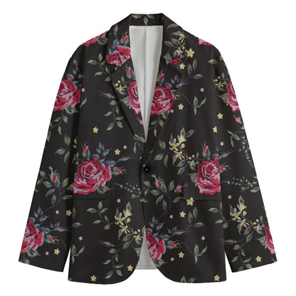 Red Rose Floral Pattern Print Men's Cotton Blazer