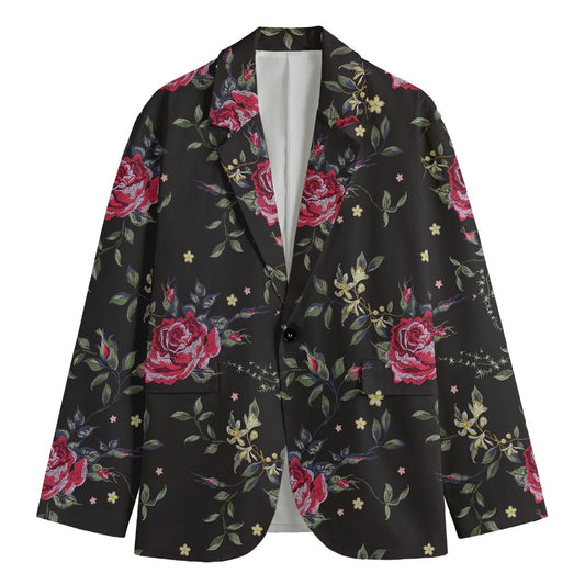 Red Rose Floral Pattern Print Men's Cotton Blazer