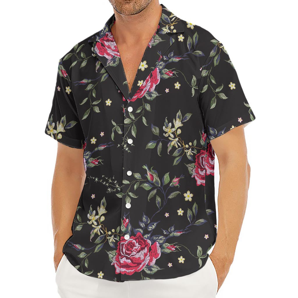 Red Rose Floral Pattern Print Men's Deep V-Neck Shirt