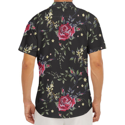 Red Rose Floral Pattern Print Men's Deep V-Neck Shirt