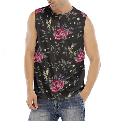 Red Rose Floral Pattern Print Men's Fitness Tank Top