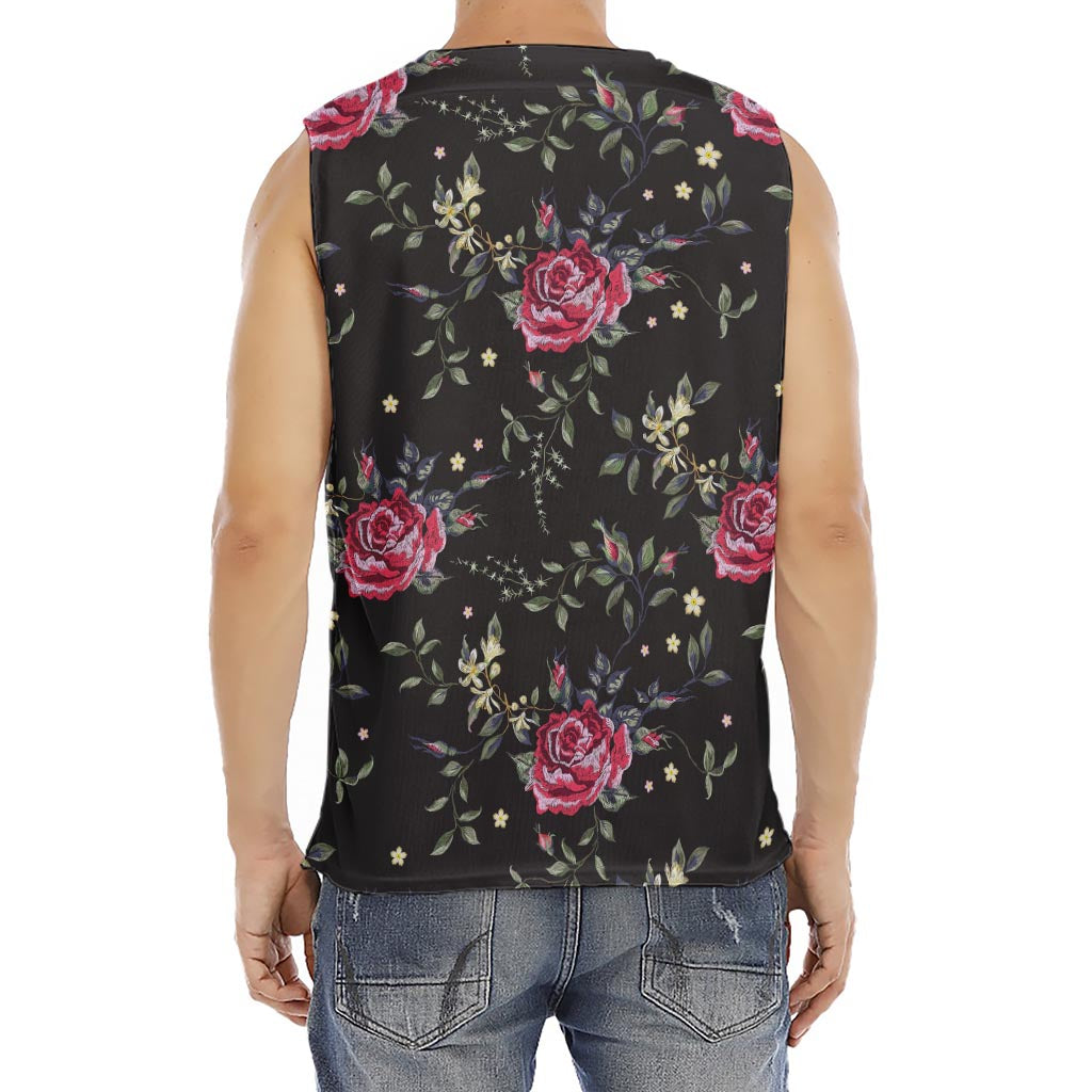 Red Rose Floral Pattern Print Men's Fitness Tank Top