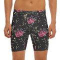 Red Rose Floral Pattern Print Men's Long Boxer Briefs