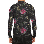 Red Rose Floral Pattern Print Men's Long Sleeve Rash Guard