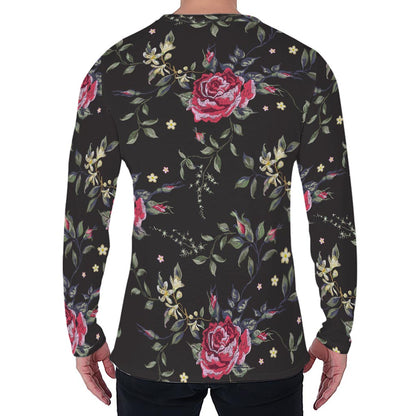 Red Rose Floral Pattern Print Men's Long Sleeve T-Shirt