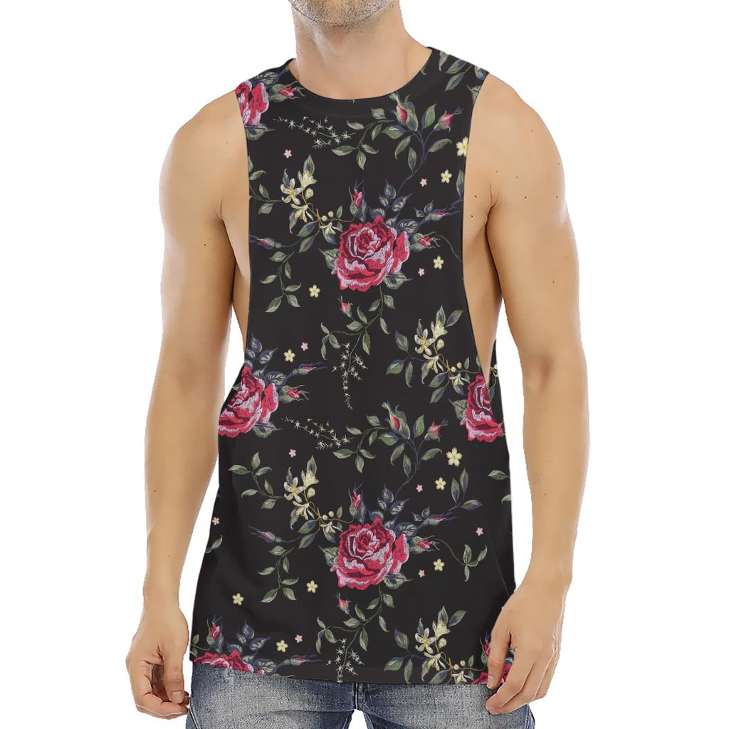 Red Rose Floral Pattern Print Men's Muscle Tank Top