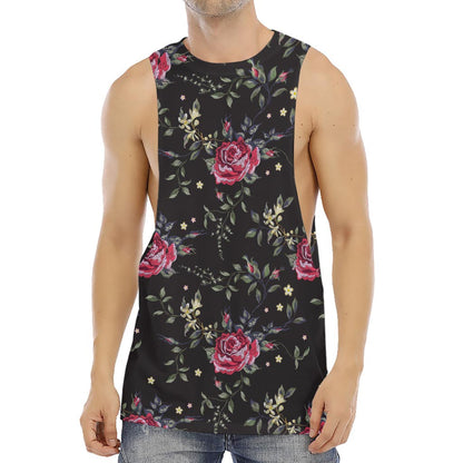 Red Rose Floral Pattern Print Men's Muscle Tank Top