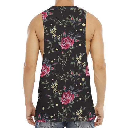 Red Rose Floral Pattern Print Men's Muscle Tank Top