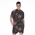 Red Rose Floral Pattern Print Men's Romper
