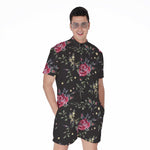 Red Rose Floral Pattern Print Men's Rompers