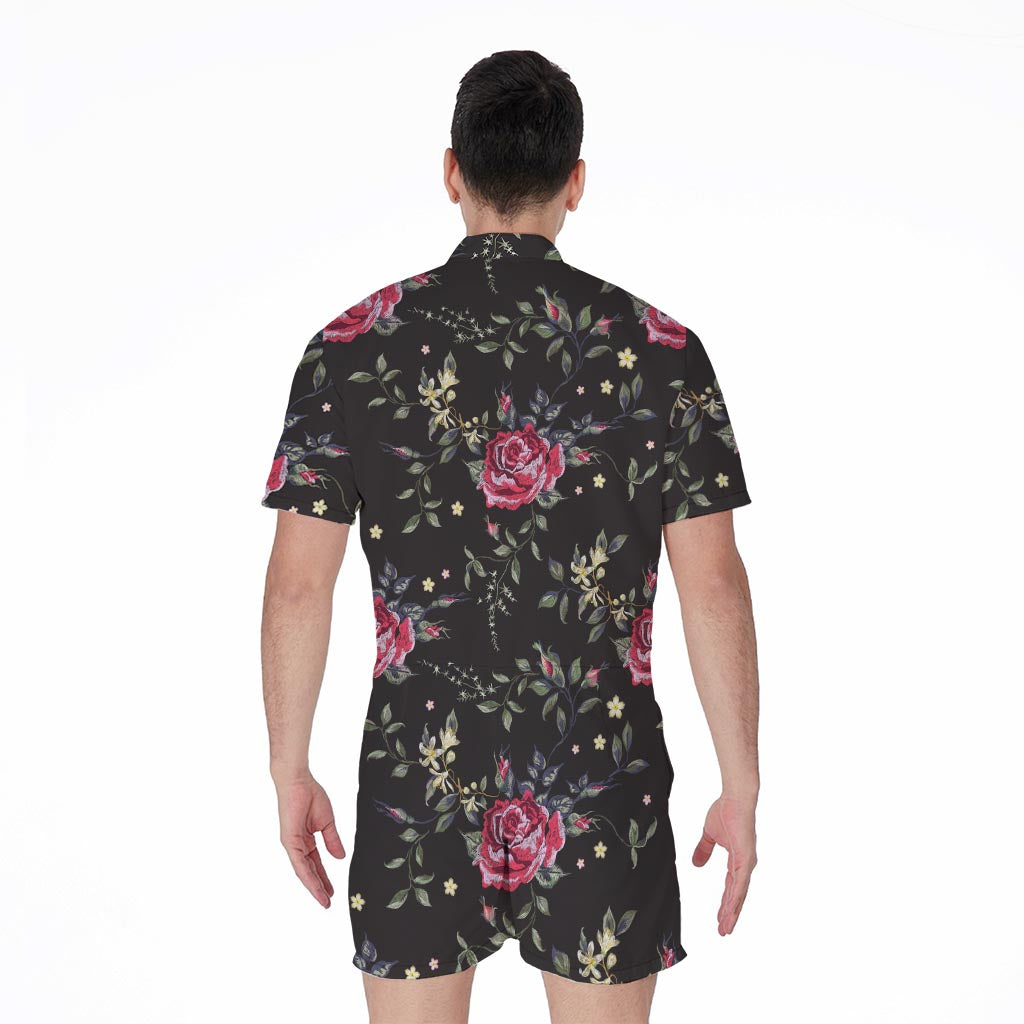 Red Rose Floral Pattern Print Men's Rompers