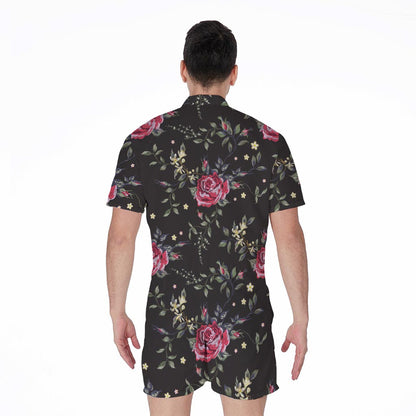 Red Rose Floral Pattern Print Men's Rompers